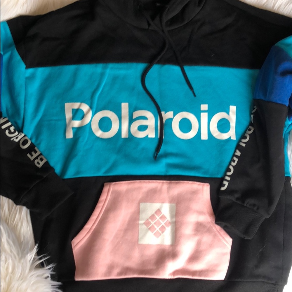 Polaroid Vintage Teal and Pink Hoodie
